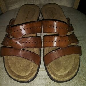 Thom McAn brown leather slides